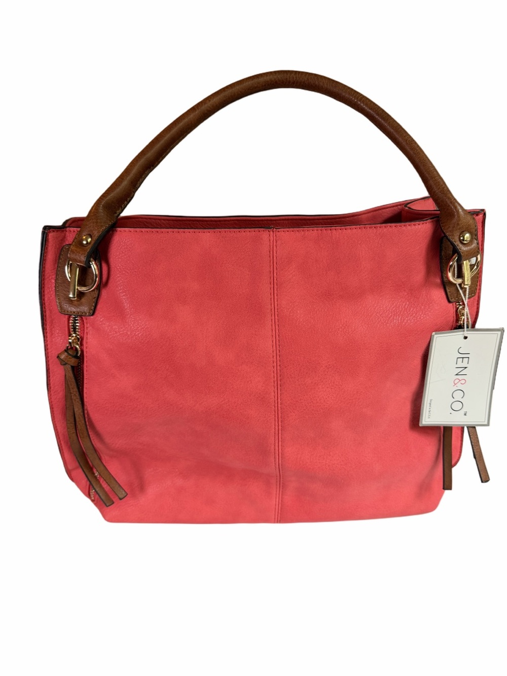 JEN & CO. Coral Shoulder Bag with Brown Handles NWT